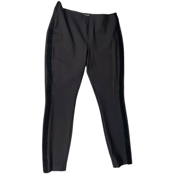 Vera Wang Size Large Skinny Tuxedo Pants Velvet Side Stretch Black Pull On Work - Picture 1 of 8